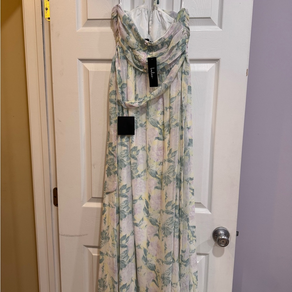 Lulu's Pastel Floral Crisscross Maxi Dress in Mint, Lilac, Yellow - Picture 5 of 6